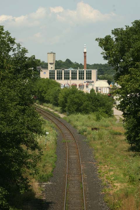 Here is the view looking north from the rail bridge towards the Tannery Mall. Still looking north you can see the old cement railway bridge arch.